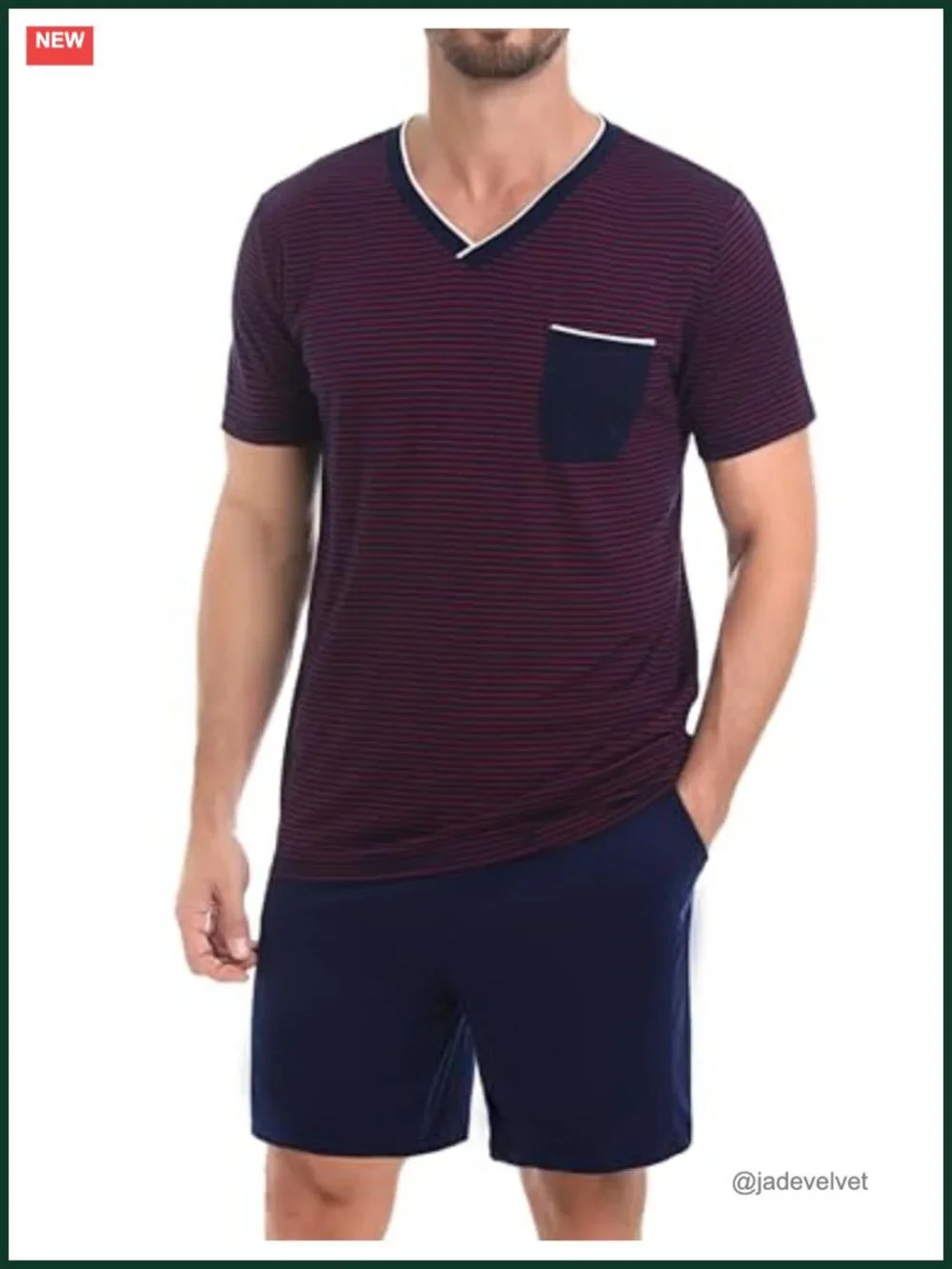 Men's Cotton Pajama Set with Pockets 2 Piece Short Sleeve Sleepwear Lounge Set